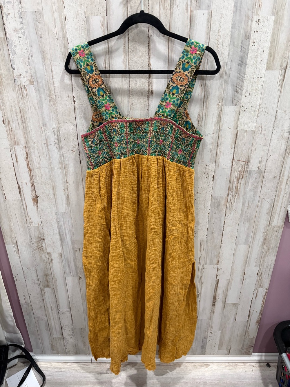 New Natural Life Tricia Maxi Dress Womens M Floral Boho Tiered Mustard Gauze - Picture 4 of 7